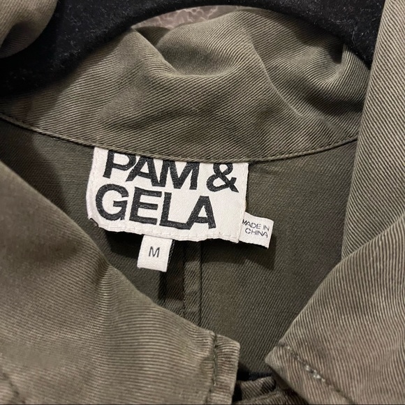 Pam & Gela Utility Cargo Military Jacket Army Green Zip Snap Button Womens Sz M - Picture 11 of 13